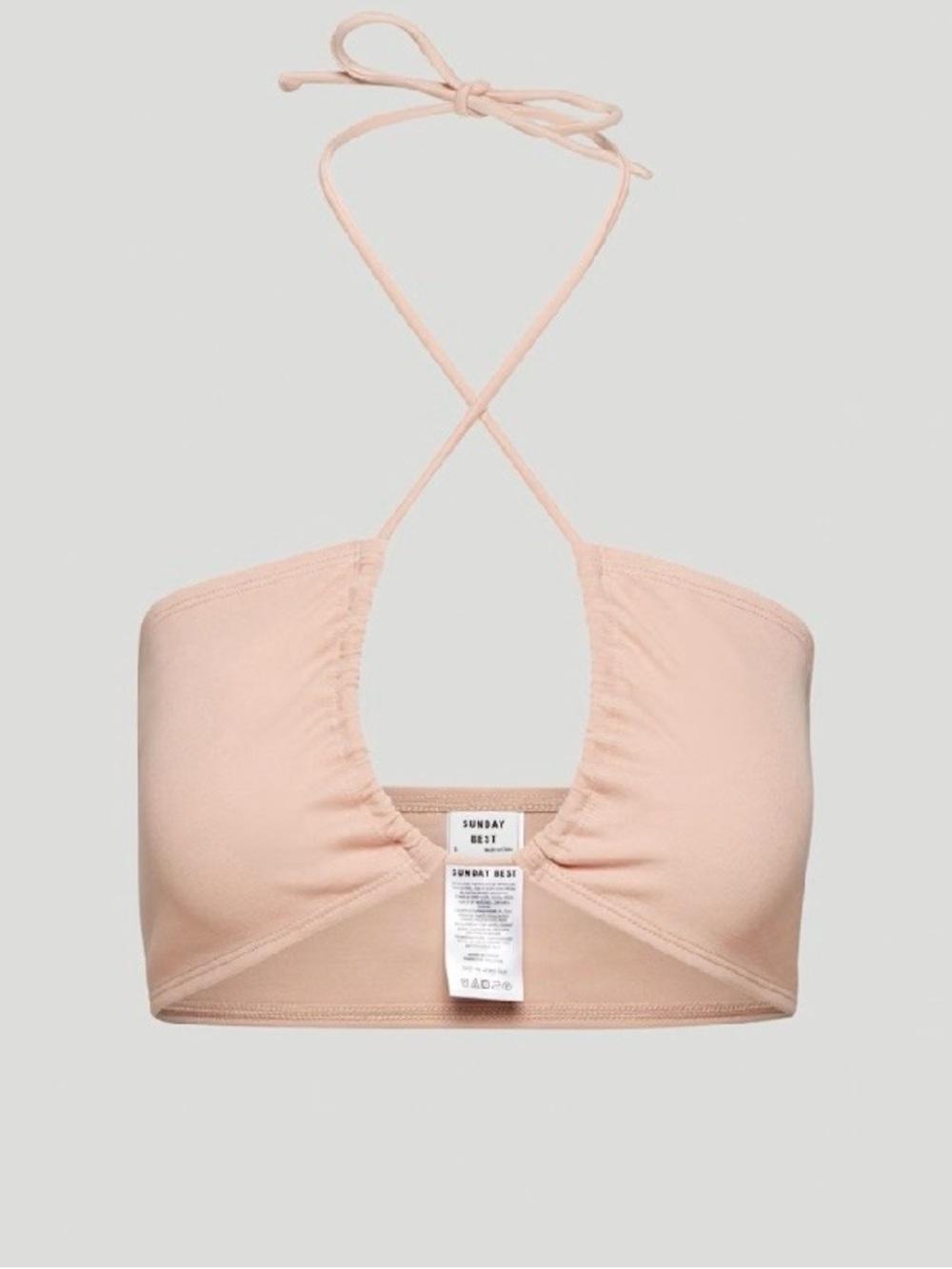 NWT• Aritzia Sunday Best Cora Halter Crop Top Taupe Beige Ruched Tie Back Large